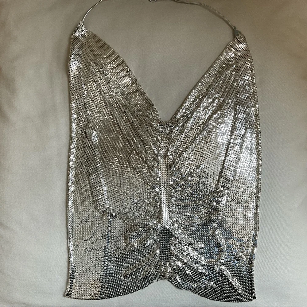 Whiting & Davis Liquid Metal Silver Mesh Halter Top Vintage USA - Picture 7 of 12